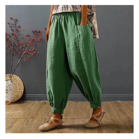 Utoimkio Women's Linen Harem Pants - Picture 4 of 9